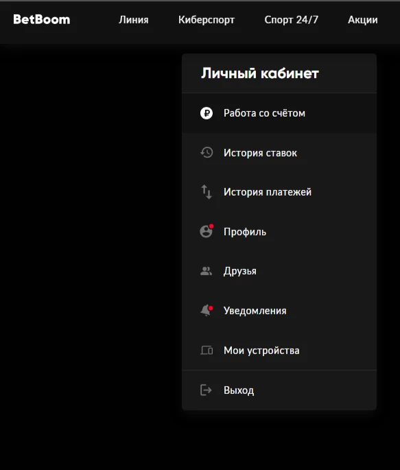 Личный кабинет БК Бетбум
