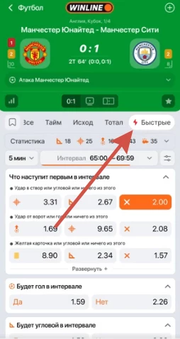 Вкладка Быстрые в БК Винлайн