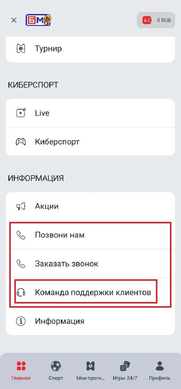 Раздел Команда поддержки клиентов