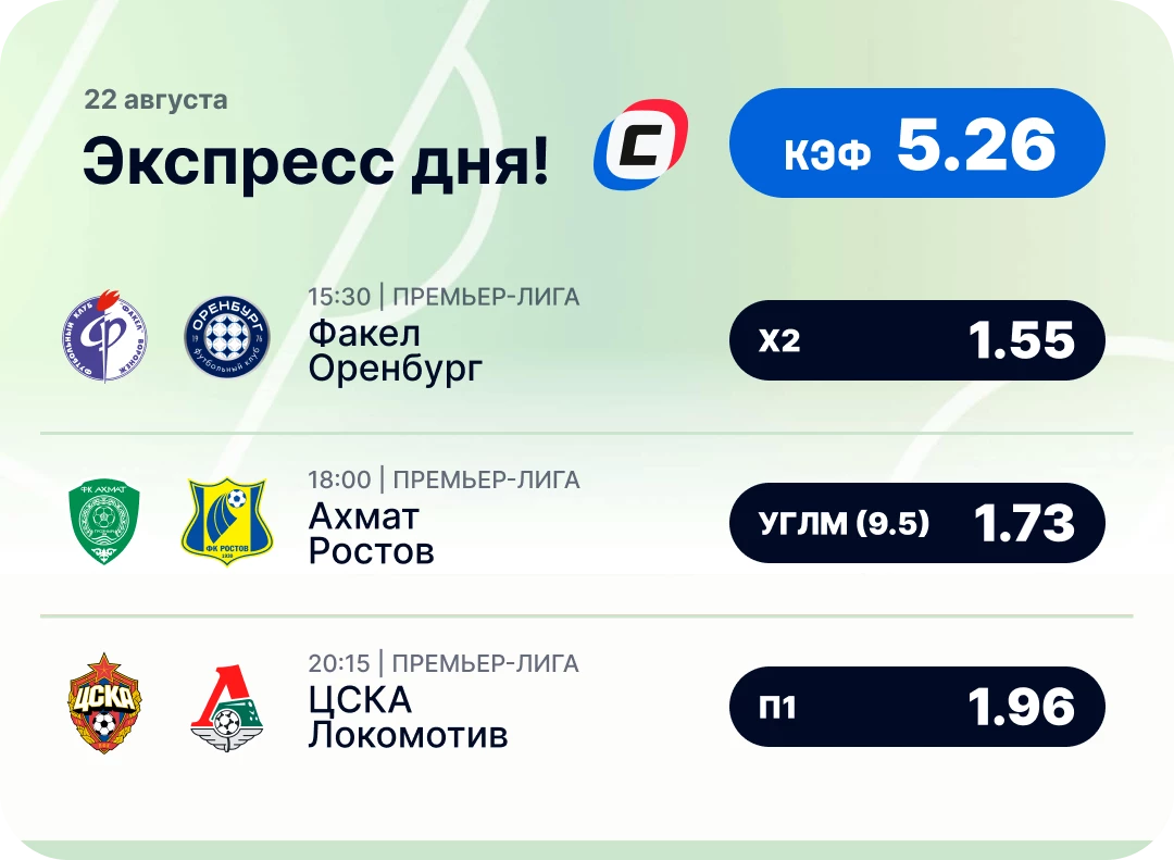 Экспресс на РПЛ на сегодня Футбольный экспресс дня на 22 августа №2