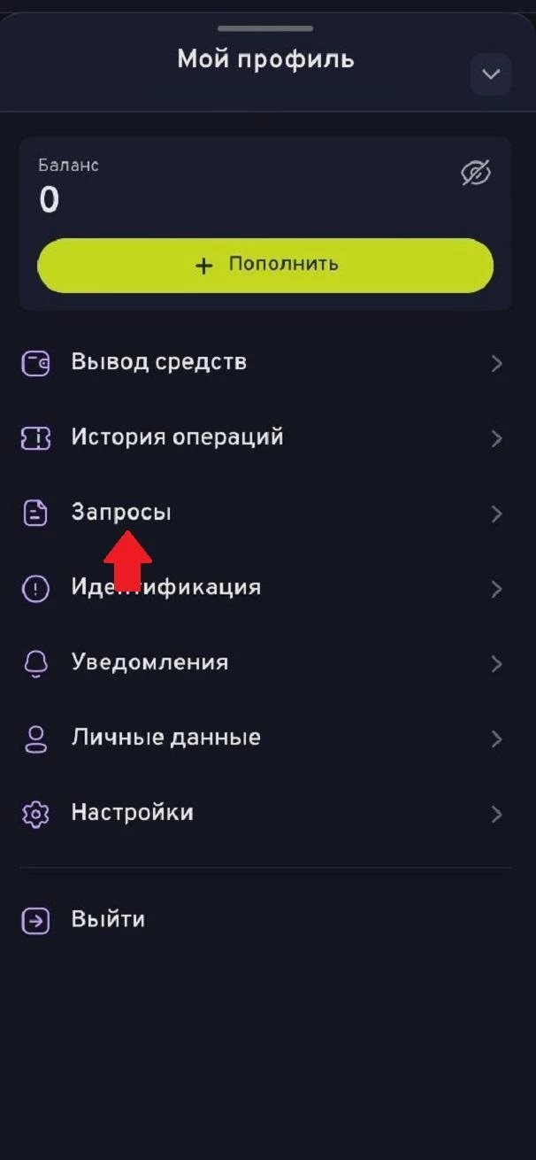 Вкладка Запросы в приложении БК Беттери