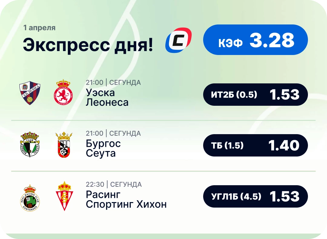 Экспресс на футбол сегодня Футбольный экспресс дня на 1 апреля