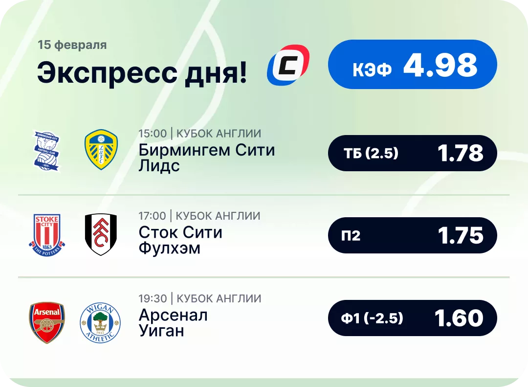 Футбольный экспресс дня на 15 февраля №1