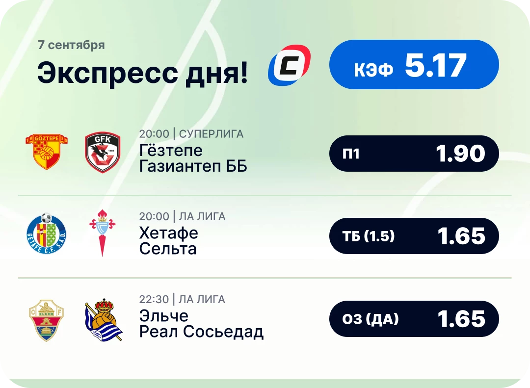 Экспресс дня от СТАВКА ТВ Футбольный экспресс дня на 7 сентября №1