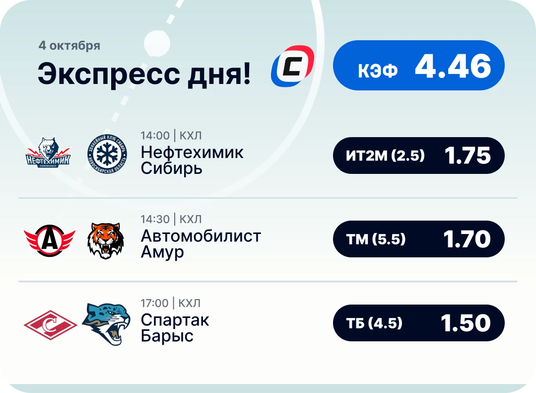 Экспресс на КХЛ на 4 октября Хоккейный экспресс дня на 4 октября