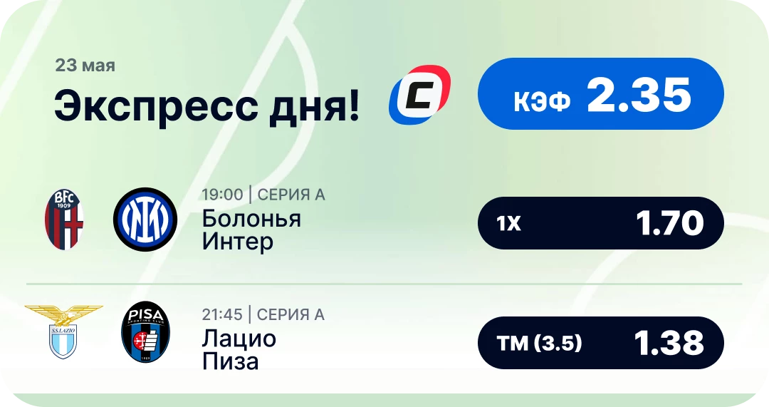 Экспресс на футбол на сегодня Футбольный экспресс на 23 мая