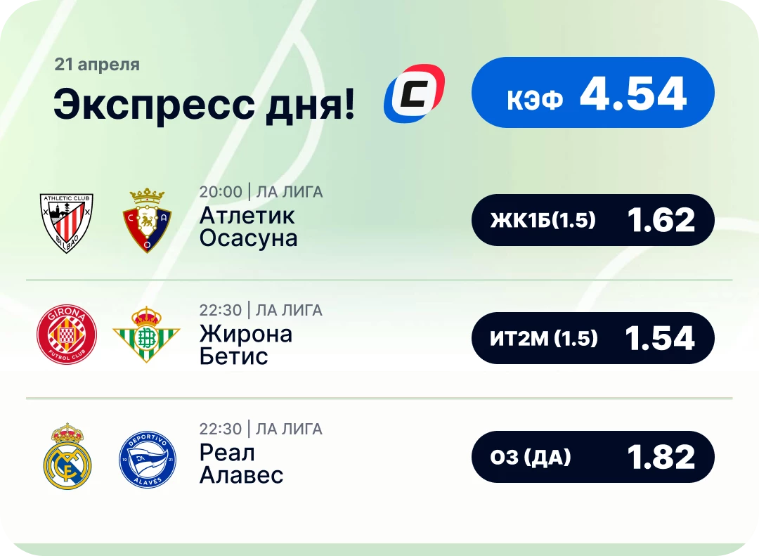 Футбольный экспресс дня на 21 апреля №1