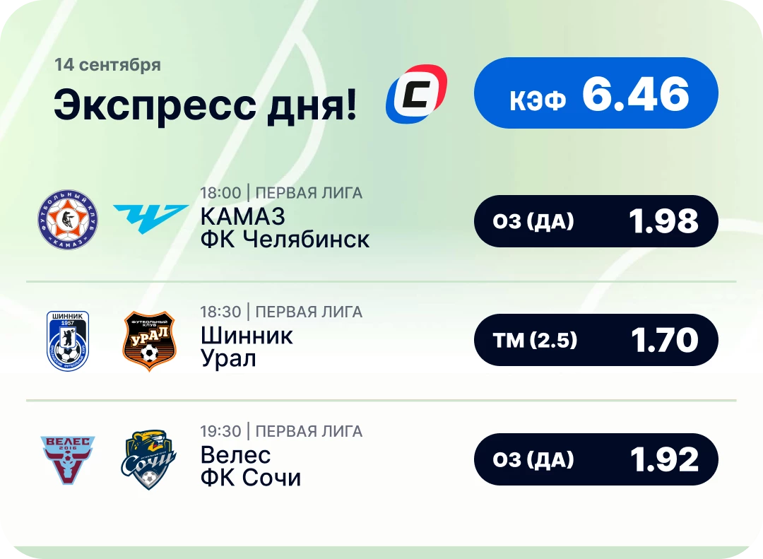 Экспресс на футбол на сегодня Футбольный экспресс дня на 14 сентября №2