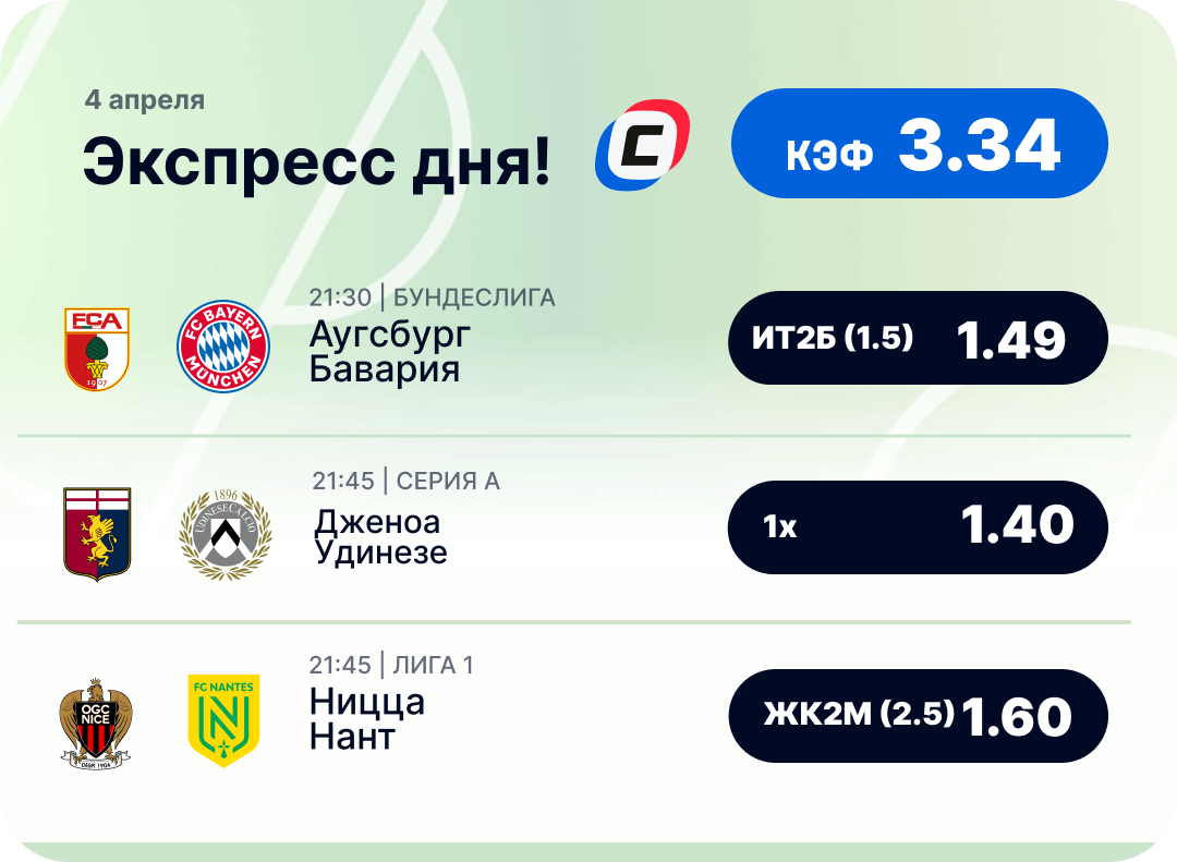 Футбольный экспресс дня на 4 апреля