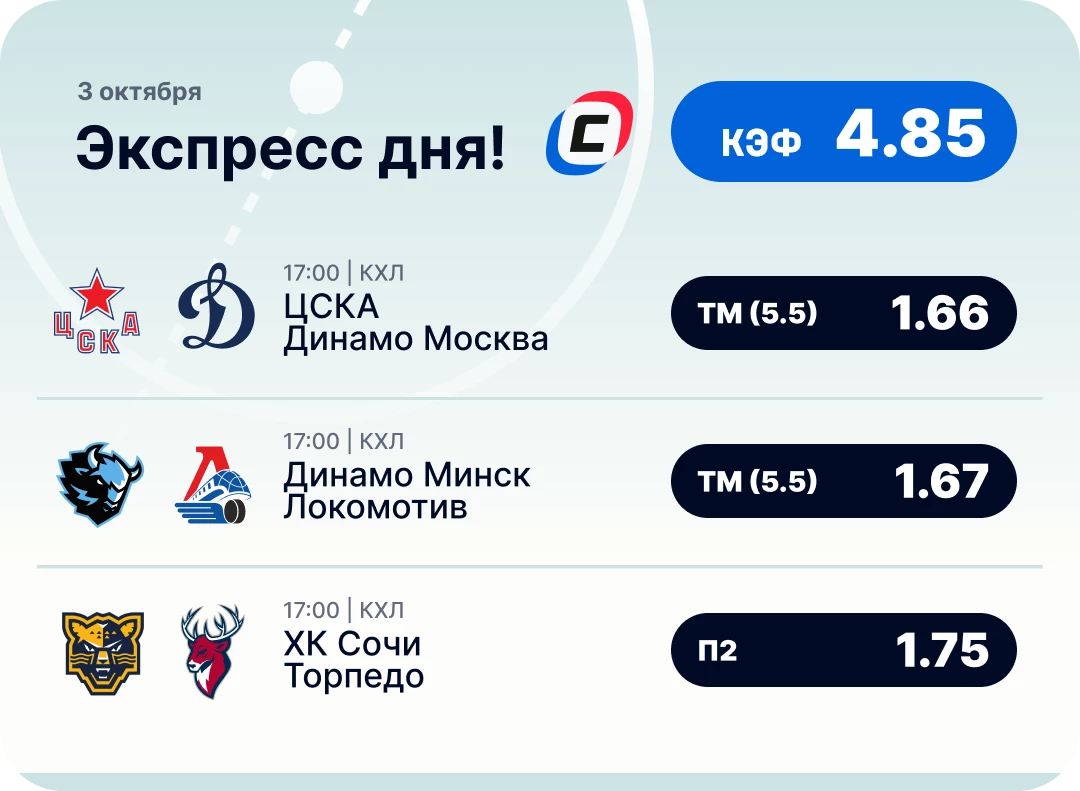 Экспресс на КХЛ на 3 октября Хоккейный экспресс дня на 3 октября