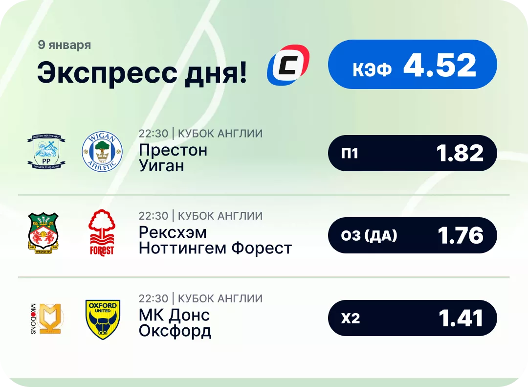 Футбольный экспресс дня на 9 января №1