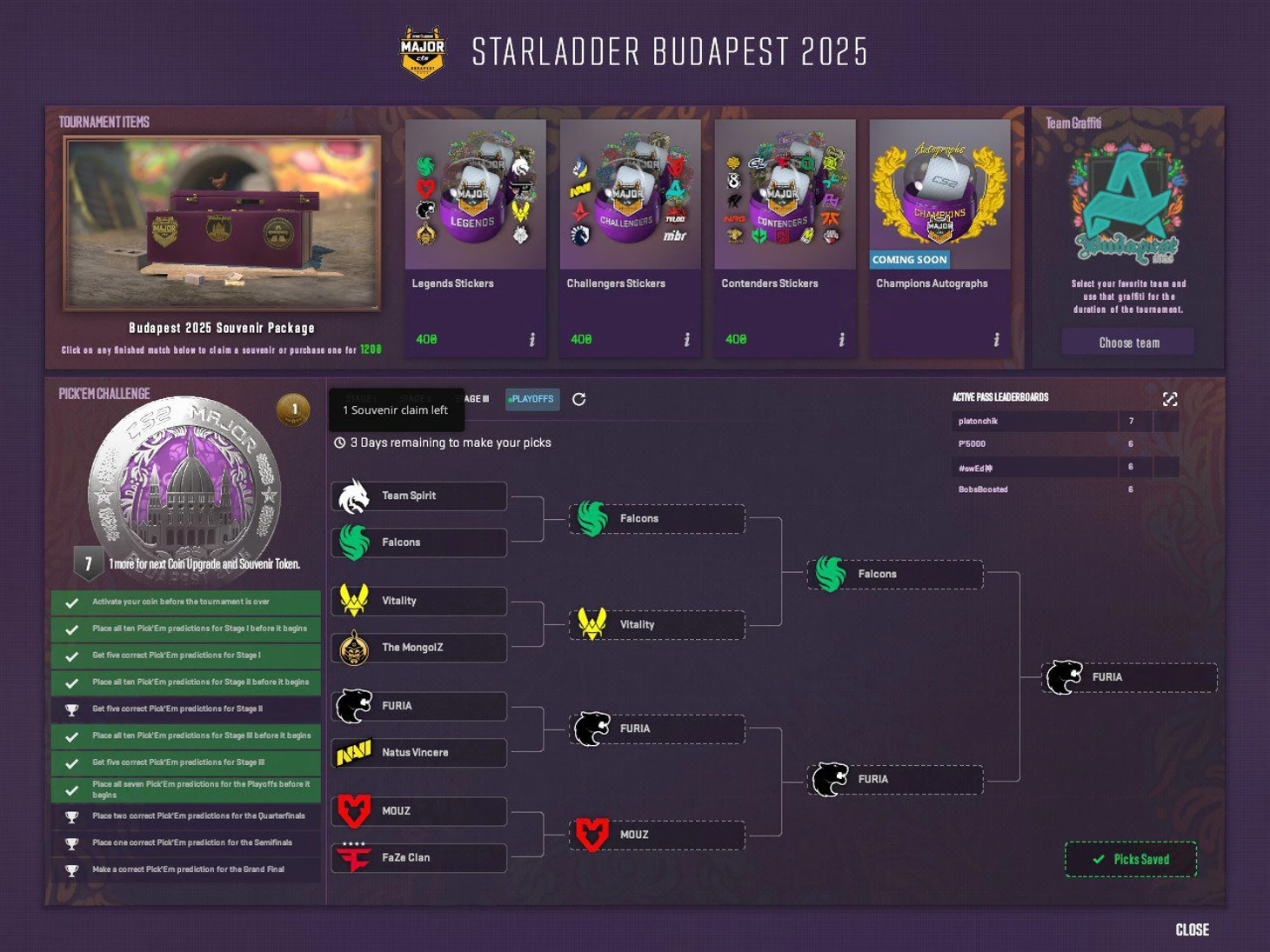 Пикемы на плей-офф мажора 2025 в Будапеште Пикемы на плей-офф мажора 2025 в Будапеште