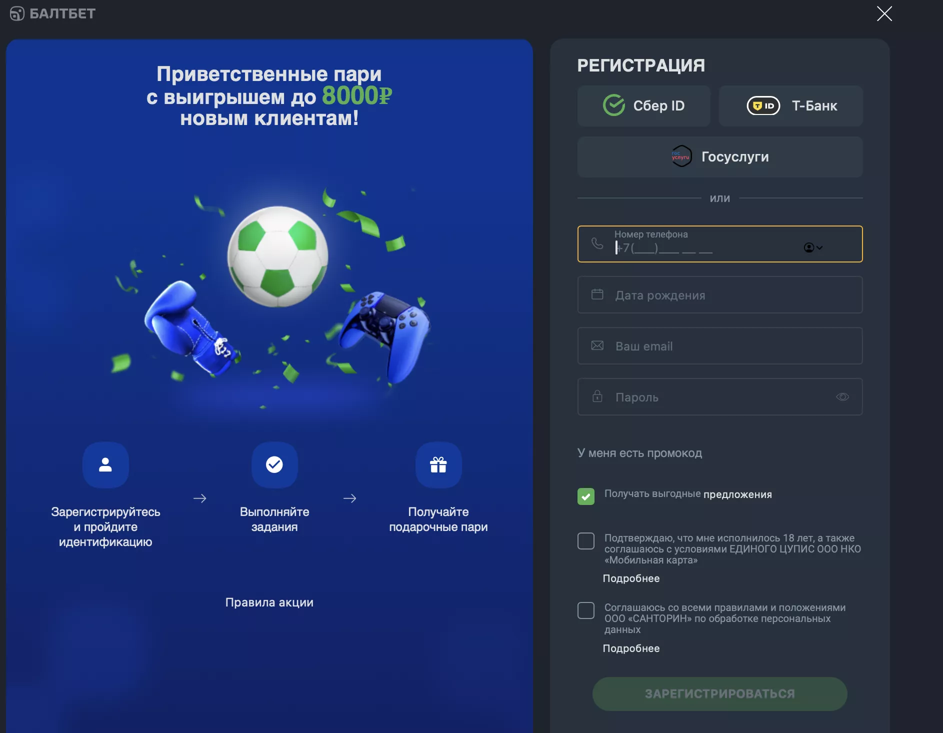 поля для регистрации в бк балтбет