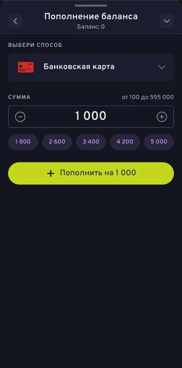 Пополнение баланса БК Беттери через банковскую карту