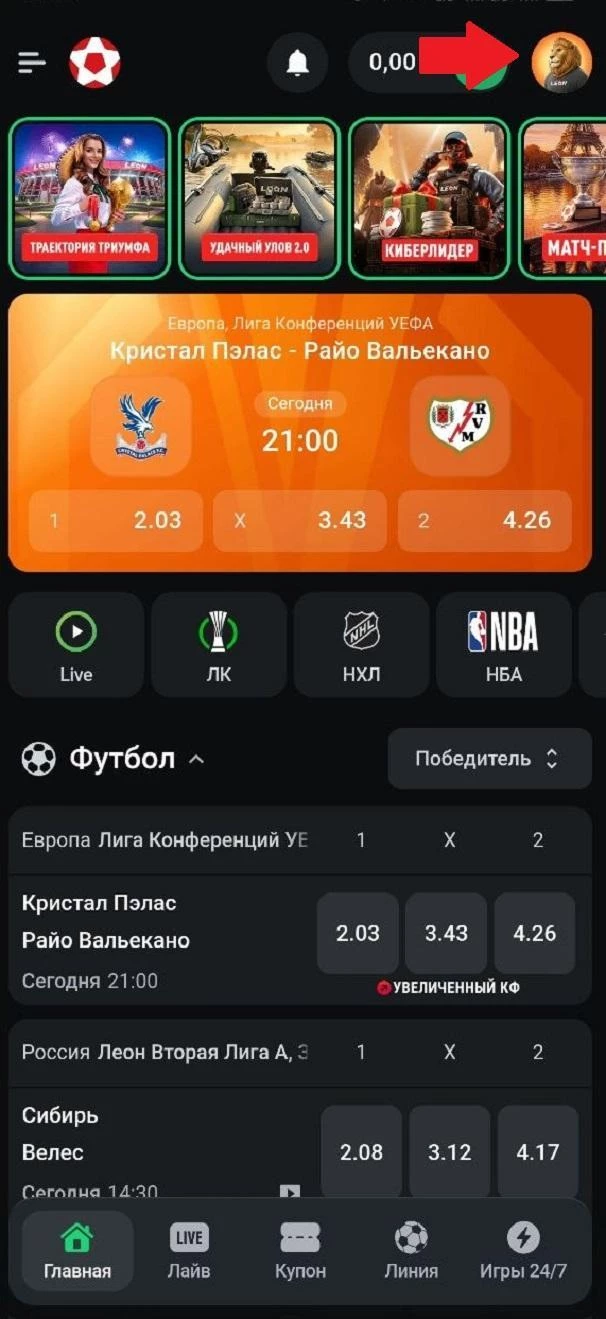 Вход в профиль БК Леон
