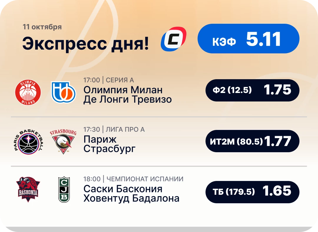 Экспресс на спорт на сегодня Баскетбольный экспресс дня на 11 октября №2