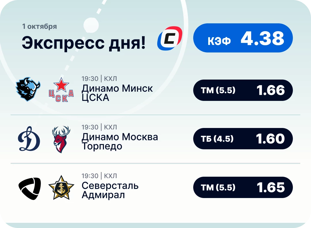 Экспресс на хоккей на 1 октября Хоккейный экспресс дня на 1 октября