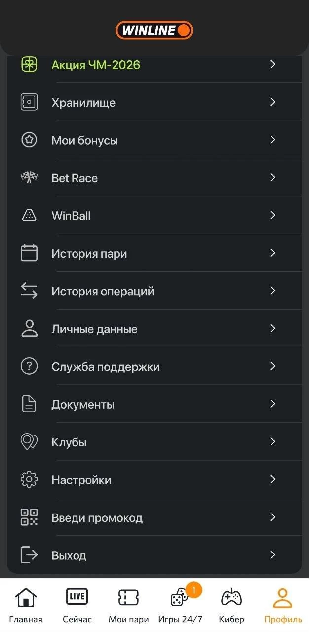 Личный кабинет в БК Винлайн