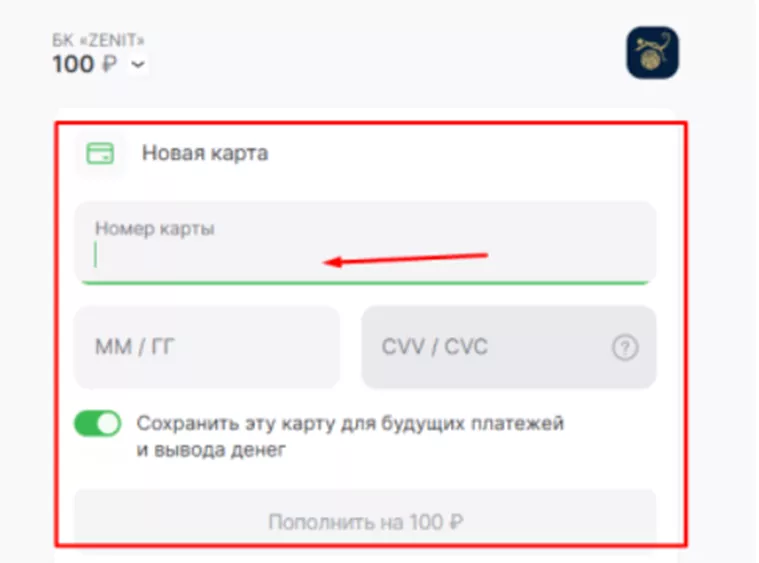 Пополнение картой в БК Зенит
