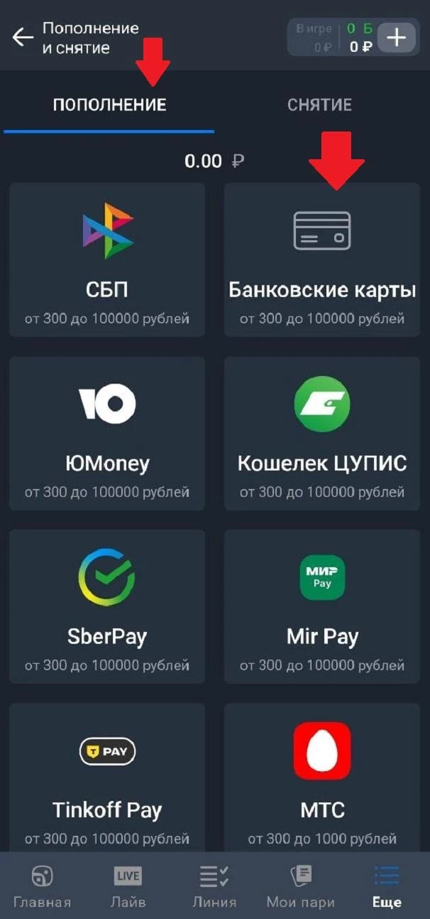 Способы пополнения счета в БК Балтбет