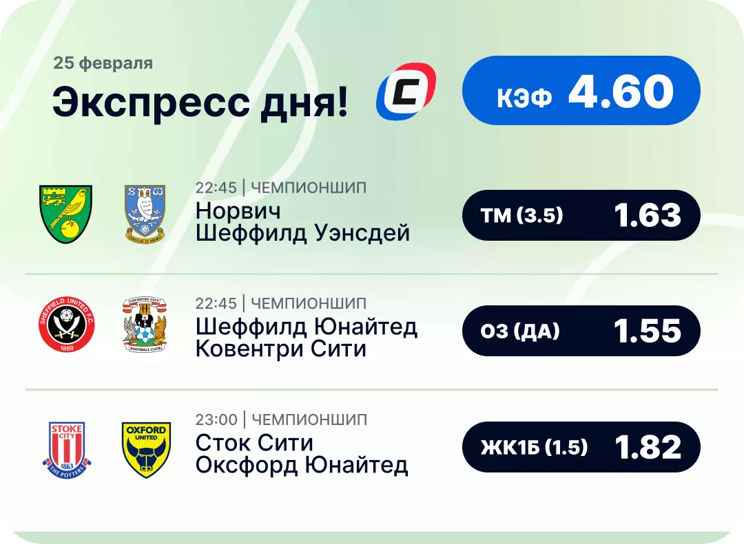 Экспресс на футбол на сегодня Футбольный экспресс дня на 25 февраля №2