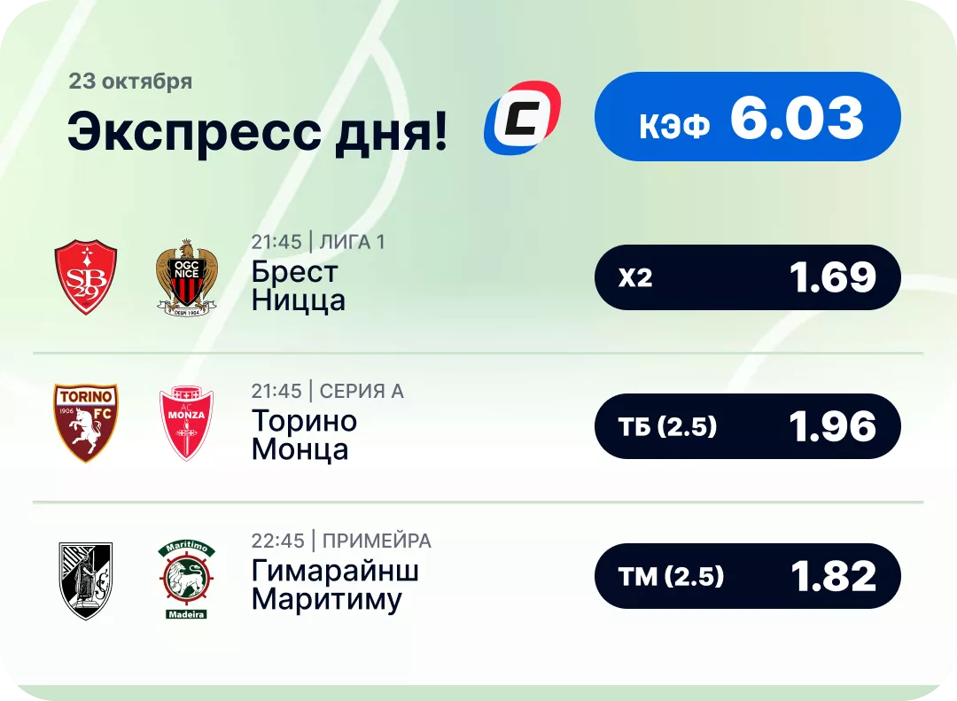 Экспресс на футбол на пятницу Футбольный экспресс дня на 23 октября №1