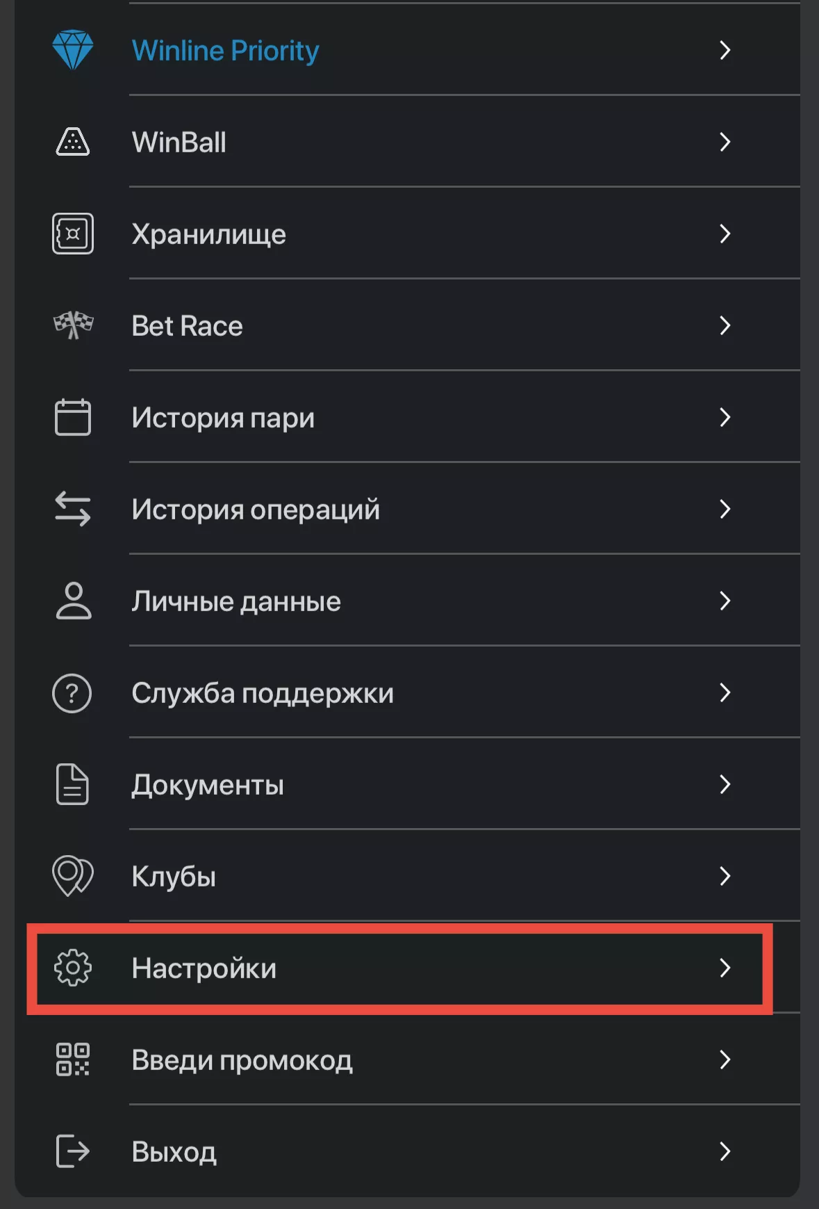 Настройки уведомлений в приложении БК Винлайн