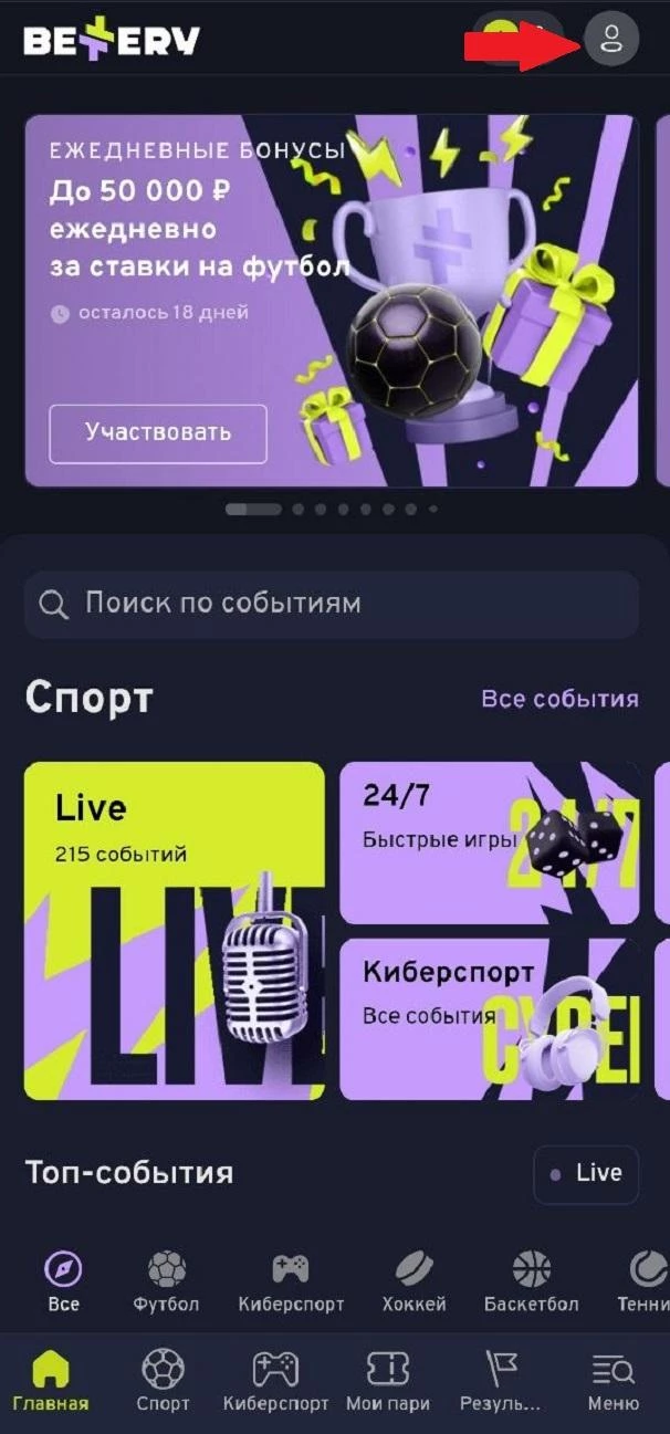 Иконка профиля в приложении БК Беттери