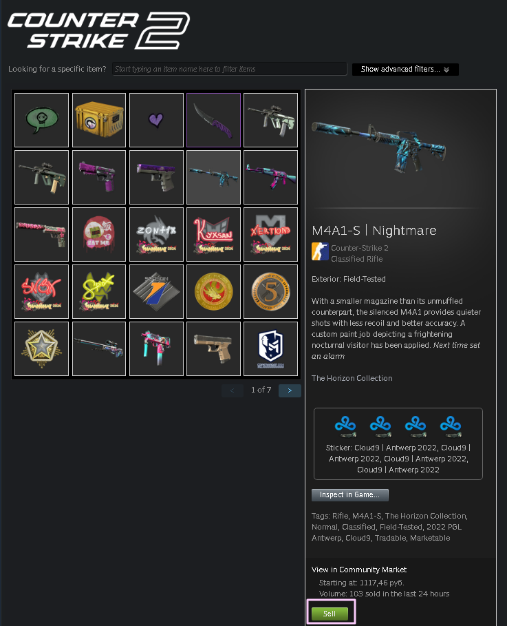 Как продать вещи из инвентаря CS2