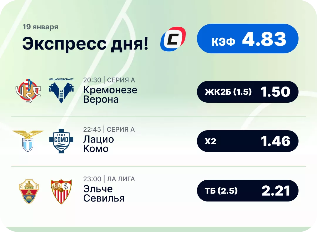 Футбольный экспресс дня на 19 января