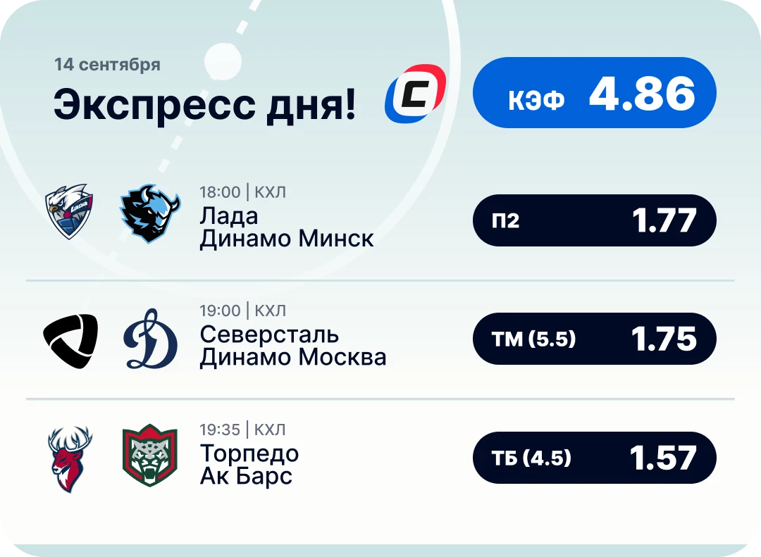 Экспресс на КХЛ на сегодня Хоккейный экспресс дня на 14 сентября