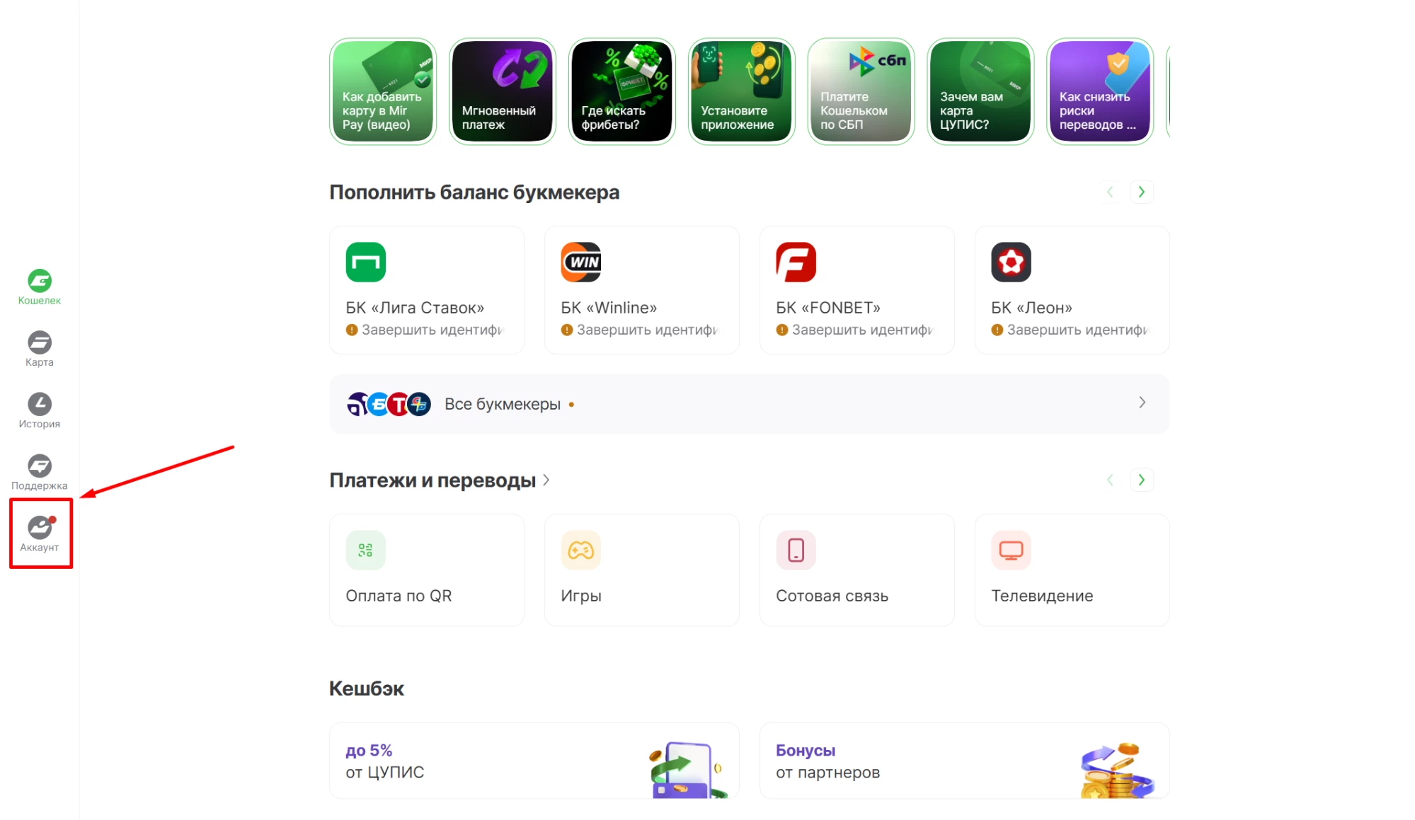 Раздел Аккаунт в ЕЦУПИС