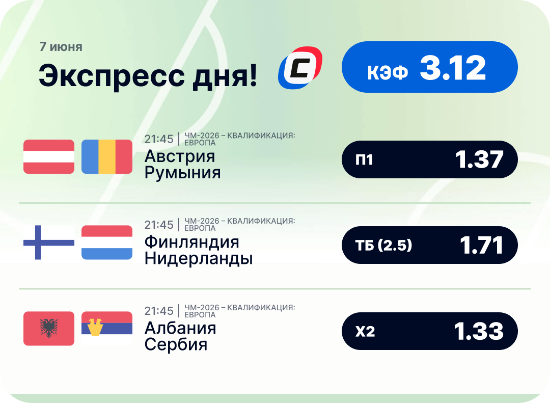 Футбольный экспресс дня на 7 июня №1