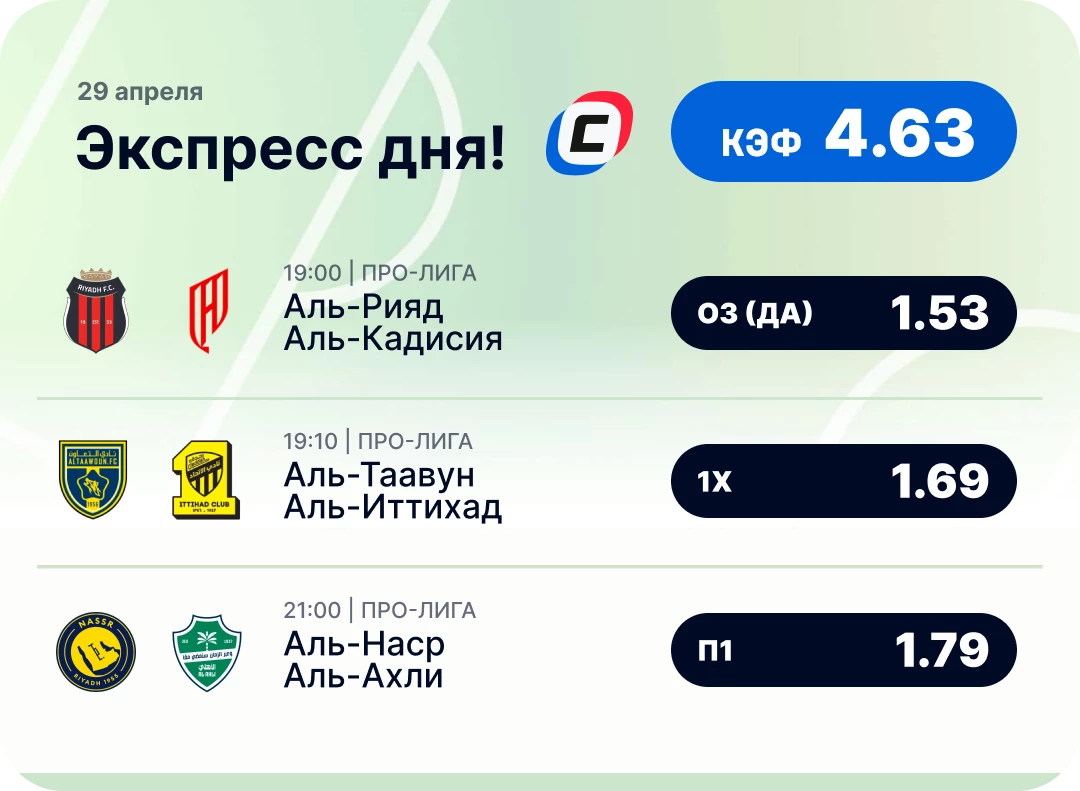 Футбольный экспресс дня на 29 апреля
