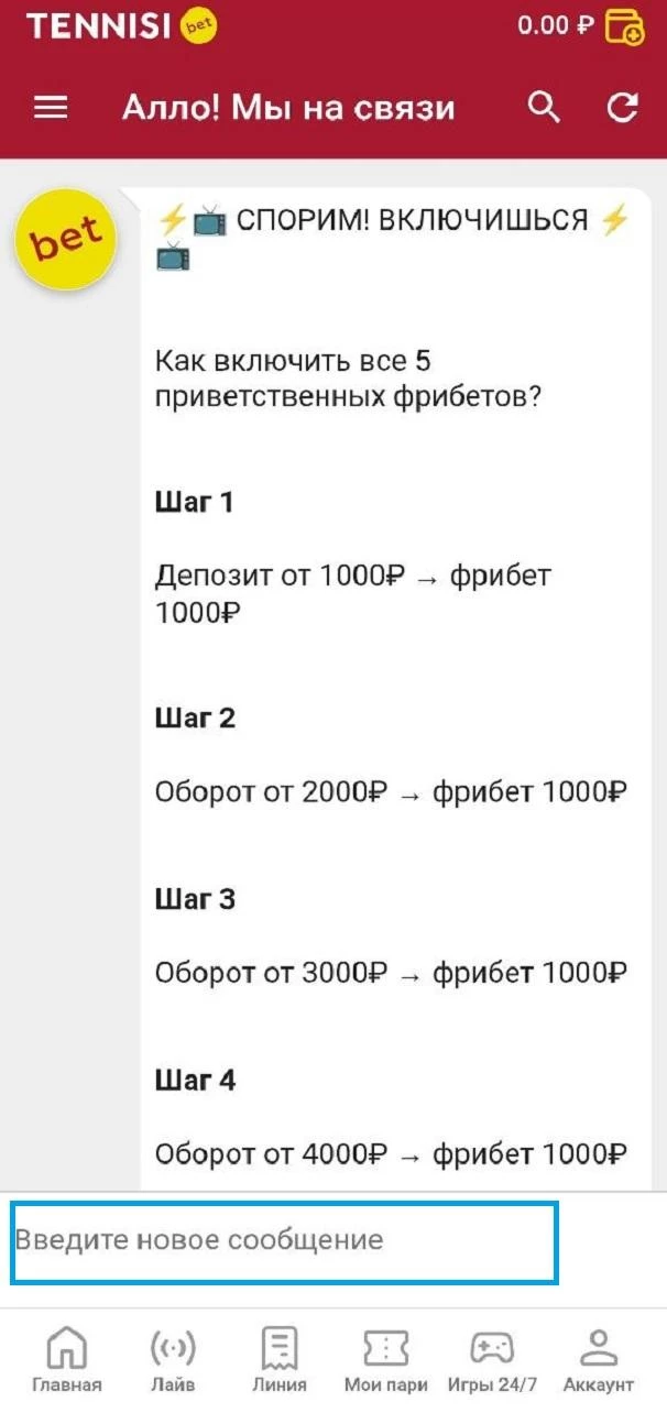 Форма онлайн-чата в БК Тенниси