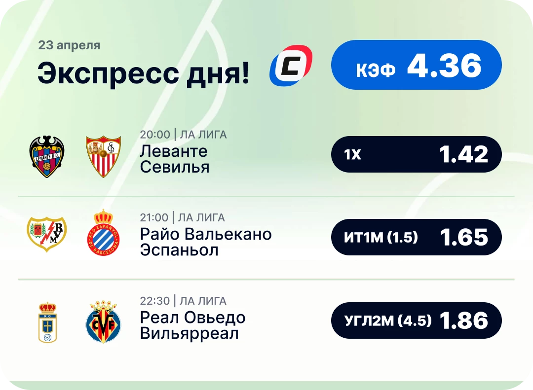 Футбольный экспресс дня на 23 апреля №1