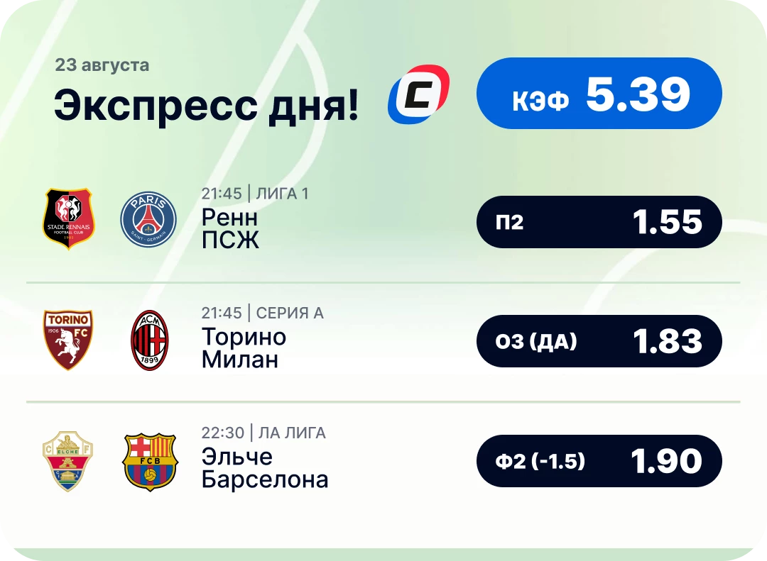 Экспресс на футбол на сегодня Футбольный экспресс дня на 23 августа №3