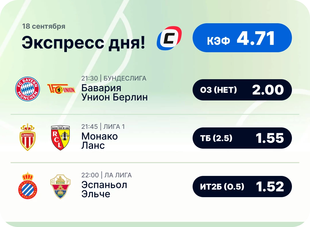 Экспресс на футбол на 18 сентября Футбольный экспресс дня на 18 сентября №2