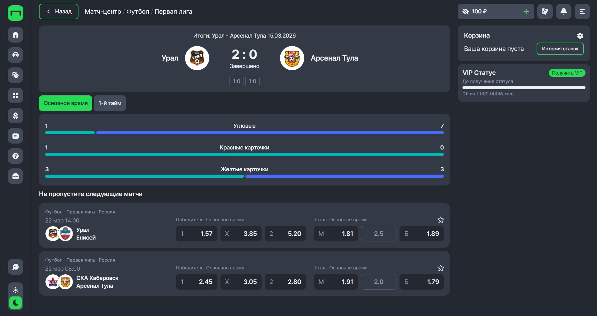 Статистика матчей в БК Пари