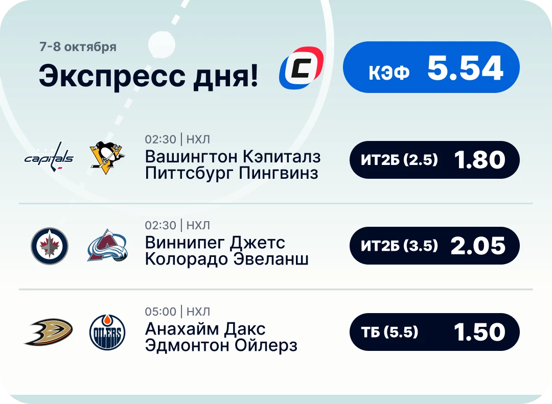 Экспресс-ставка на НХЛ на сегодня Хоккейный экспресс дня на 7 октября №2