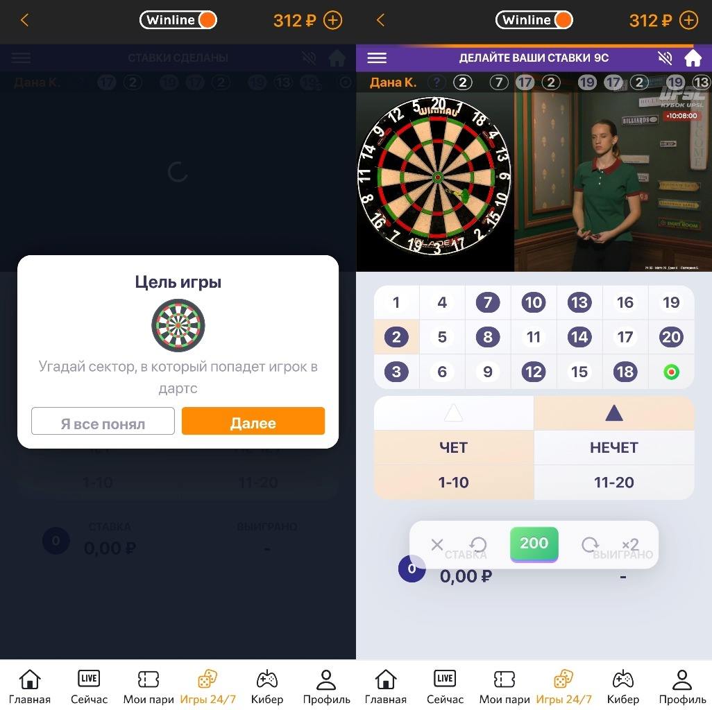 Игра Дартс Винлайн
