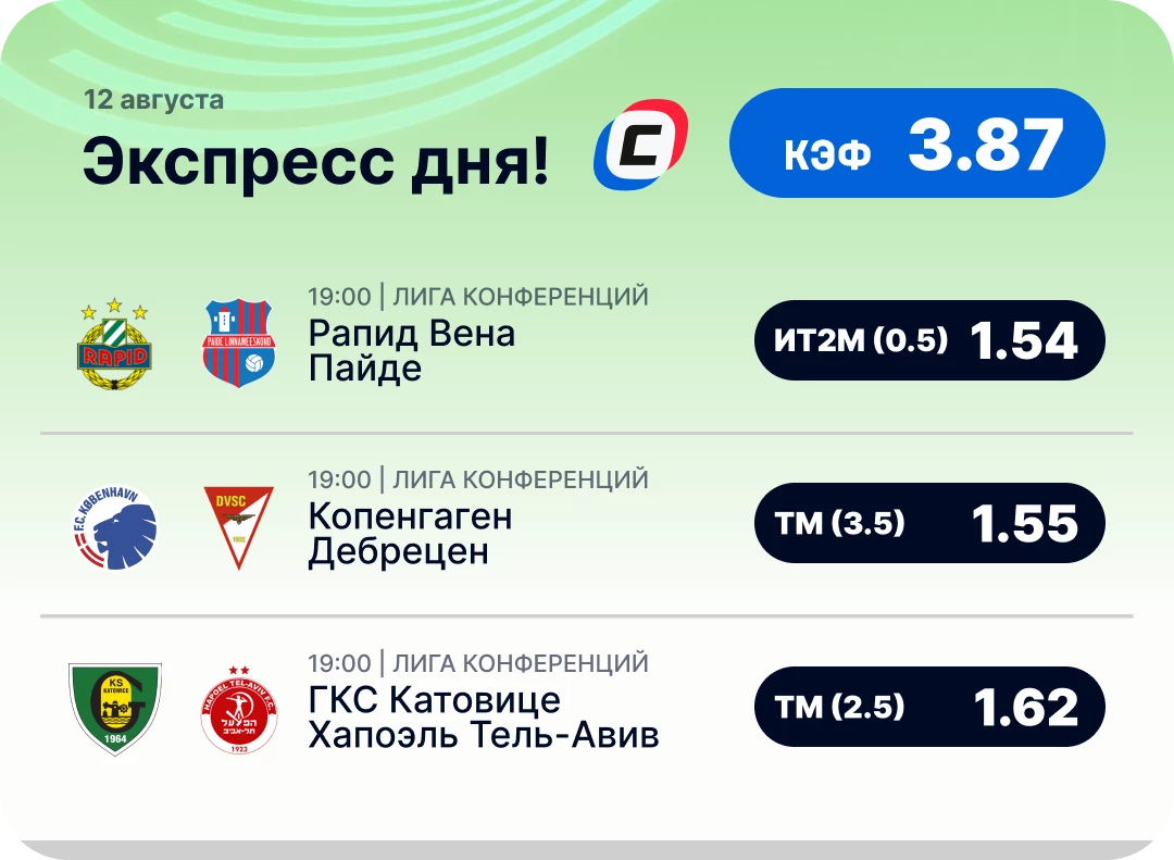 Экспресс на футбол на сегодня Футбольный экспресс дня на 12 августа №1