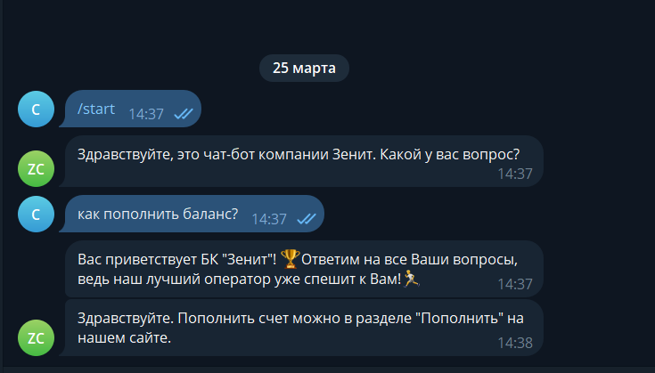 Служба поддержки БК Зенит