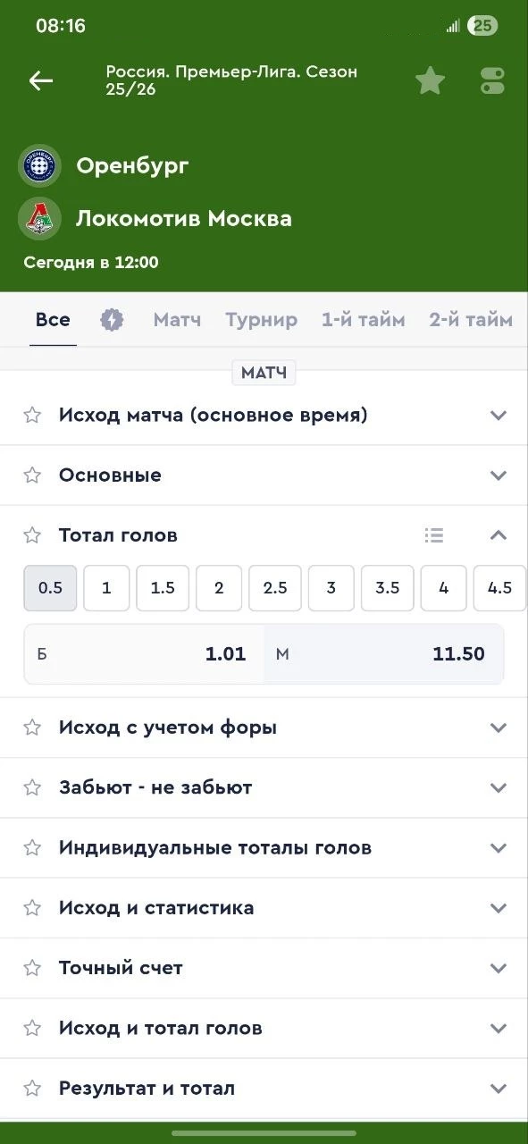 Тотал больше 0.5 в футболе