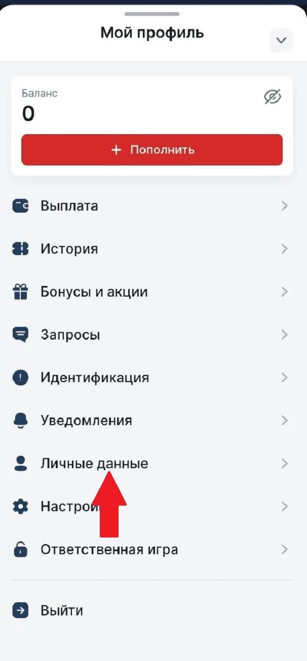 Раздел Личные данные в БК 24Бет