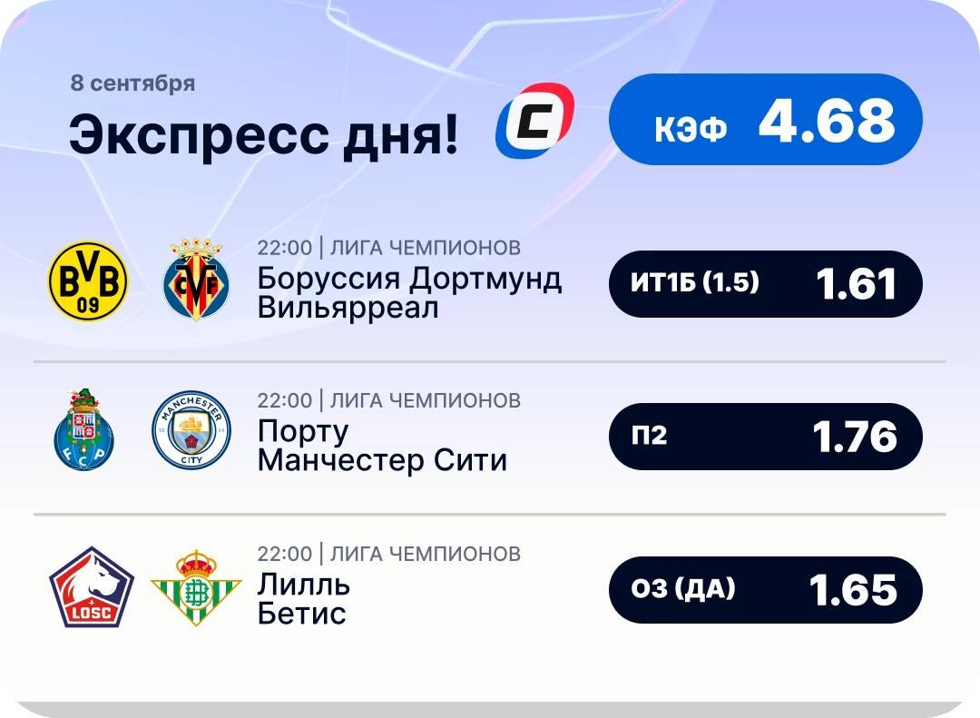 Экспресс дня на Лигу чемпионов на 8 сентября №1
