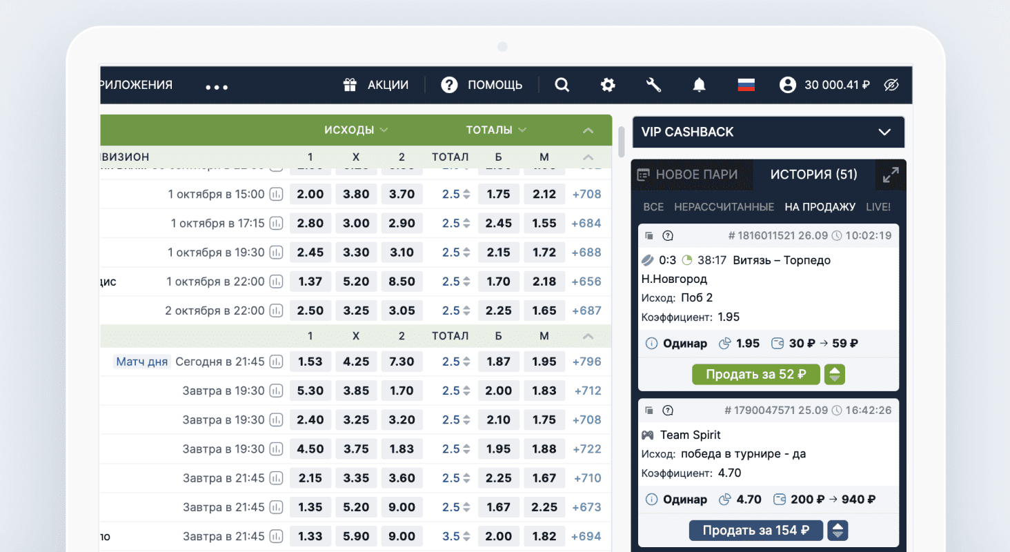 Коэффициенты в новом дизайне Фонбет