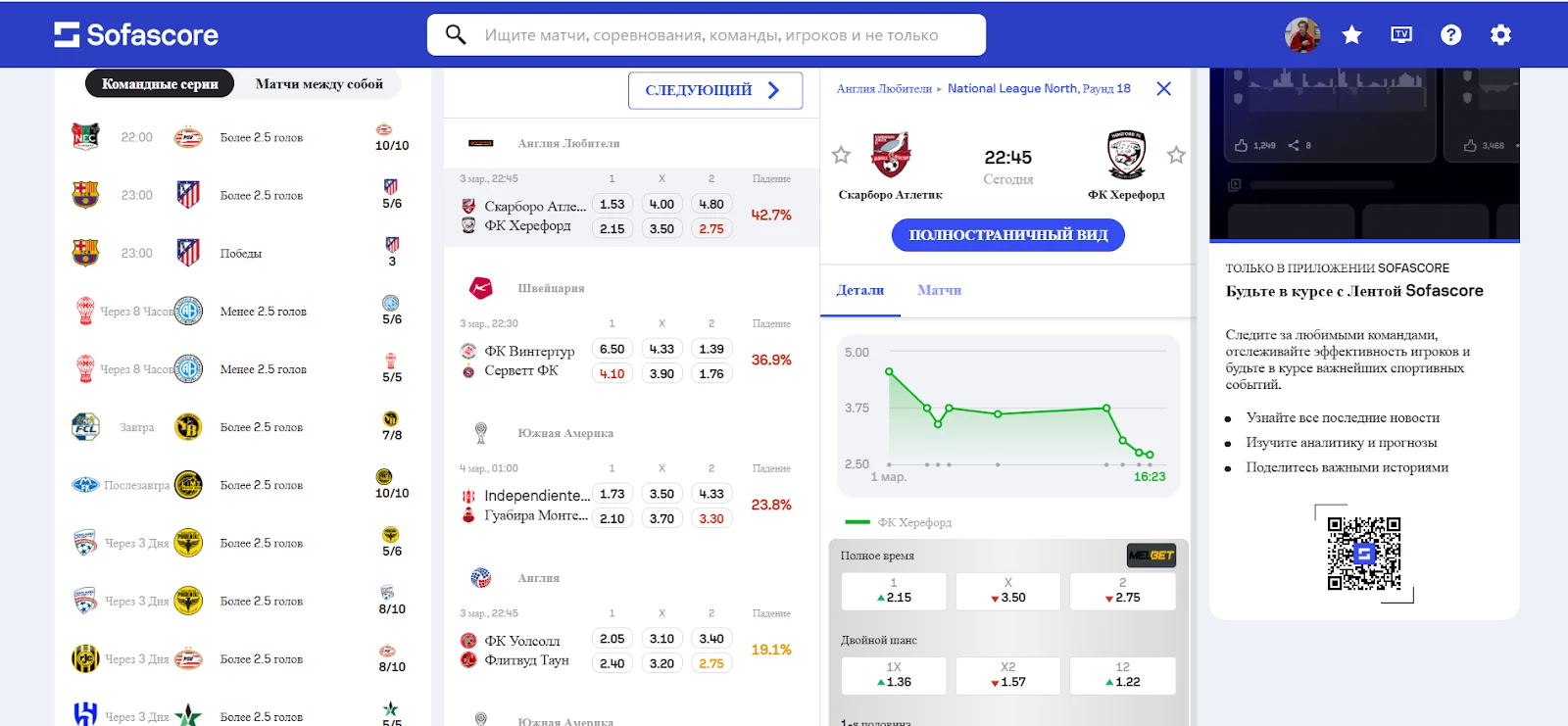 Интерфейс Sofascore Интерфейс Sofascore