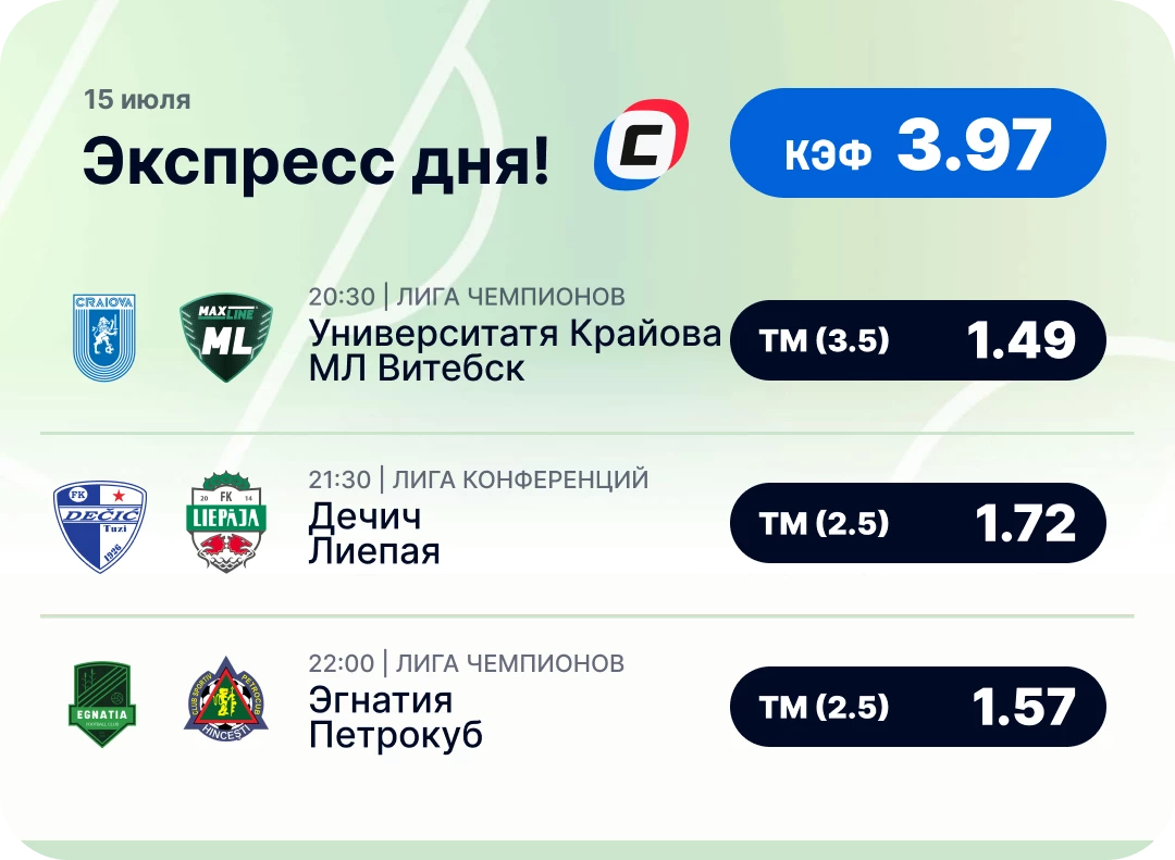Экспресс на футбол на сегодня Футбольный экспресс дня на 15 июля