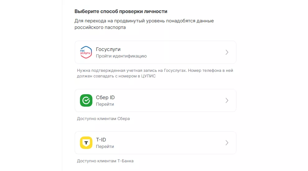 Варианты идентификации ЦУПИС